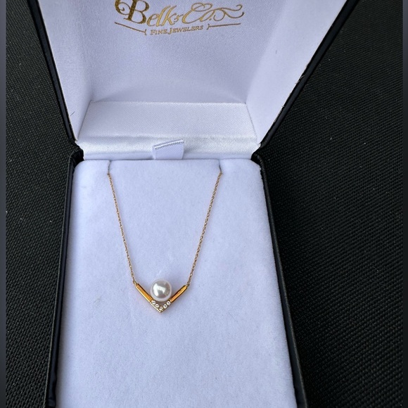 NWT Freshwater Pearl and 1/10 ct t.w White Topaz Necklace 10k Yellow Gold 18 in - Picture 9 of 11